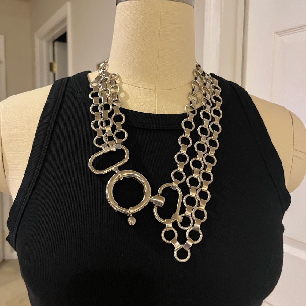 Silver Multi-Strand Statement Chain Necklace - image 1